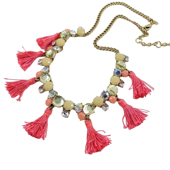 J. Crew necklace pink tassels aurora borealis rhinestones A0302 - Picture 11 of 11